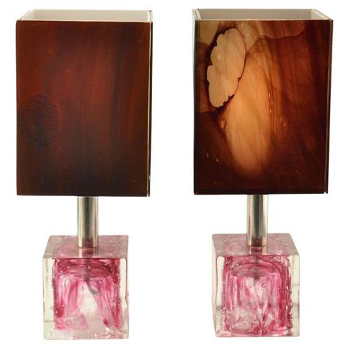 Cubic Table Lamps in Pink Glass from Poliarte, 1960, Set of 2 For Sale - Image 12 of 12