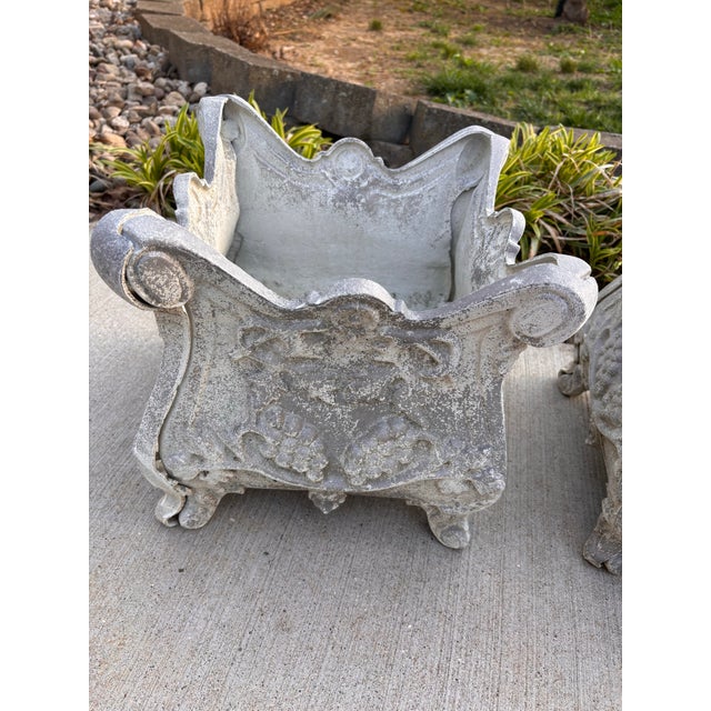 Antique French Rococo Cast Iron Jardinieres Planters, a Pair For Sale - Image 11 of 12