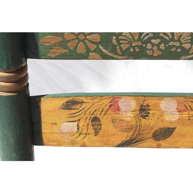 Handpainted and handmade pair of green chairs with folk art flowers. Typical of Mexican craft but hard to find adult size....