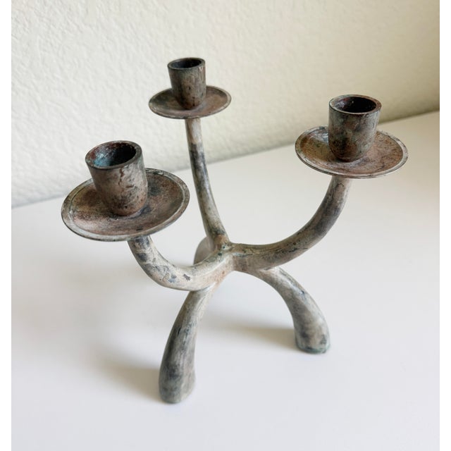 Brutalist Verdigris 3-Arm Candelabra For Sale In Sacramento - Image 6 of 12