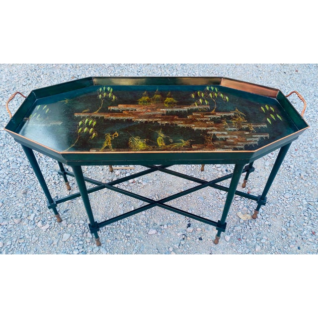 Vintage Mid Century Italian Chinoiserie Hand Painted Toleware Tray With ...