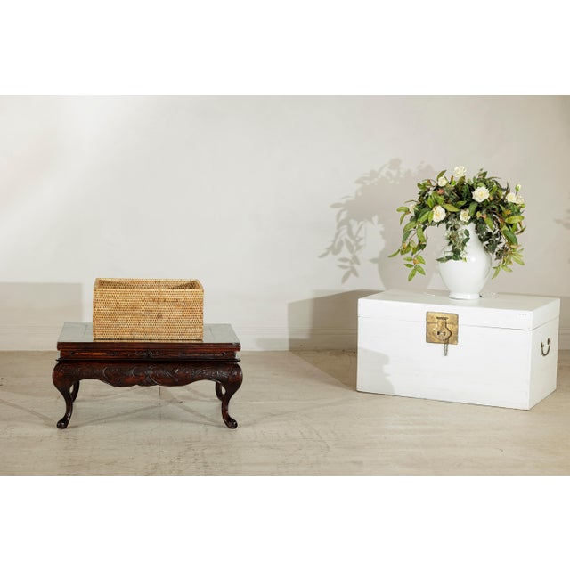 Vintage Handwoven Rattan Rectangular Storage Basket in Natural Honey Tone For Sale - Image 16 of 18