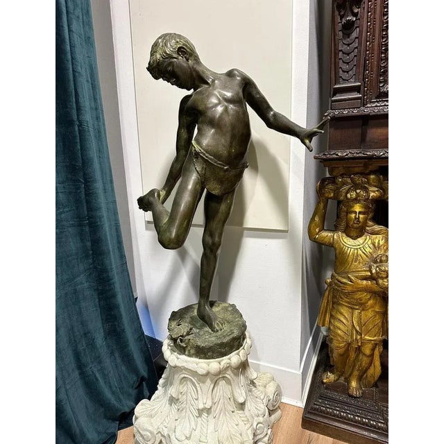 Metal The Child and the Crab, 19th Century, Patinated Bronze Sculpture For Sale - Image 7 of 8