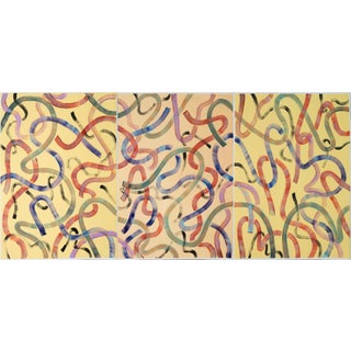 "Light Abstract Movements on Cream" Abstract Triptych on Paper For Sale