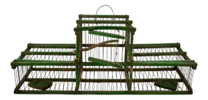 French Green Painted Rustic Handmade Double Finch Bird Cage