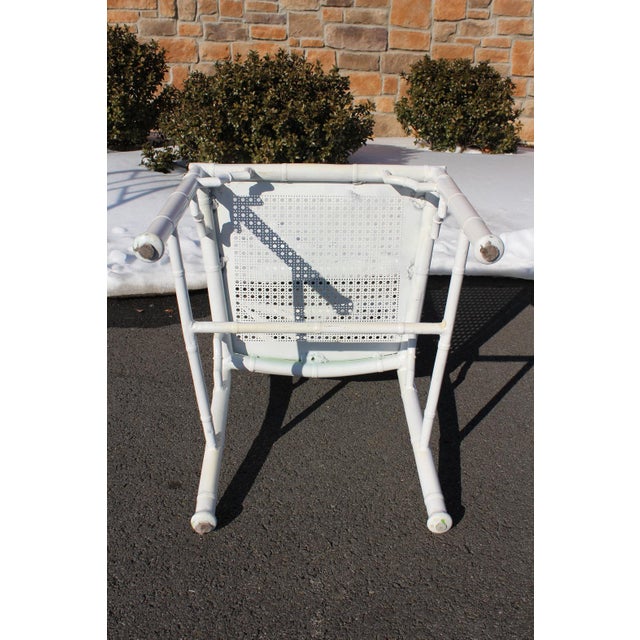 Metal Hollywood Regency Chinoiserie Faux Bamboo Aluminum Patio Chairs—Set of 6 For Sale - Image 7 of 18