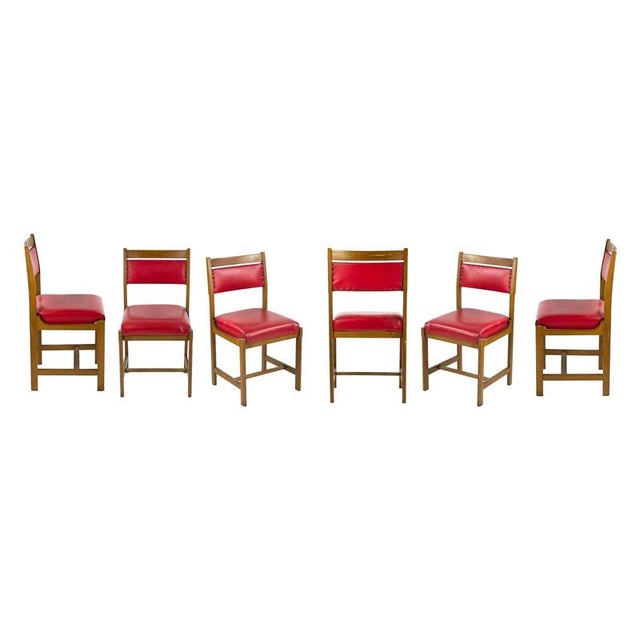 Italian Red Leather Chairs, 1970, Set of 6 For Sale - Image 9 of 9