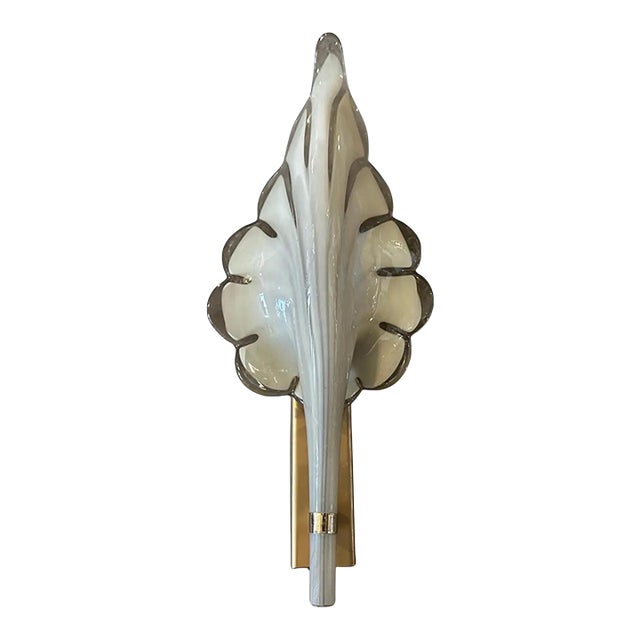 1970s Mid-Century Modern Light Grey and Brass Murano Glass Sconce by Franco Luce For Sale