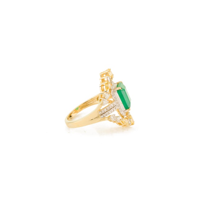 Not Yet Made - Made To Order Vintage Emerald Cocktail Ring With Yellow Diamonds in 14k Gold Size 6.5 For Sale - Image 5 of 11