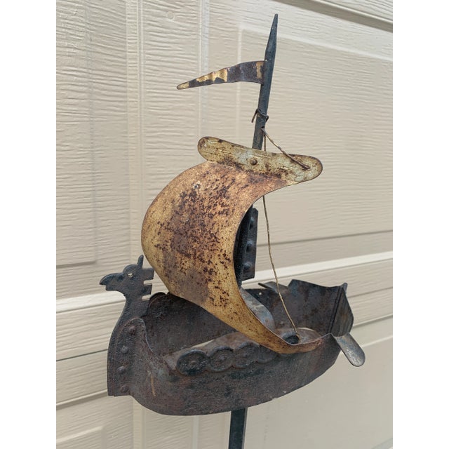 1920s Vintage Wrought Iron Sailing Ship Ashtray on Stand For Sale - Image 5 of 12
