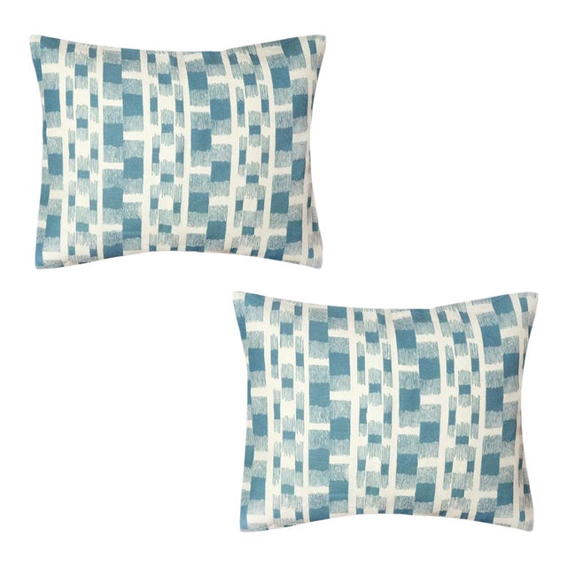 Antoinette Poisson Pair of Small 12 X 16 Linen Pillow Cushions - Ikat Pattern For Sale