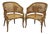 Vintage Hollywood Regency Faux Bamboo Wood & Cane Barrel Back Lounge Chair, Pair For Sale