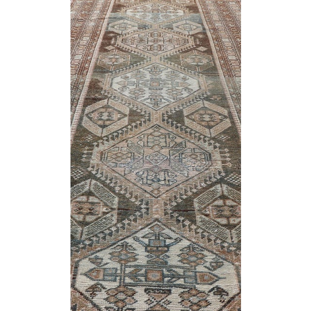 Textile Antique Persian Hamadan Long Runner in Brown, Gray and Charcoal Background 2'11 X 18'1 For Sale - Image 7 of 15