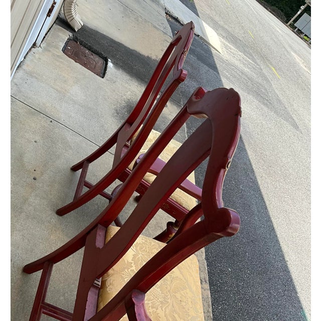 Red Early English Georgian Queen Anne Style Red & Gilt Chinoiserie Dining Chairs -S/10 For Sale - Image 8 of 13