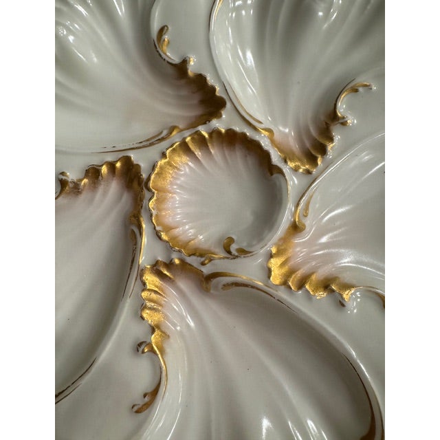 French Country Antique French Limoges Oyster Plates - Matched Pair With Gilt Detail, Early 20th Century For Sale - Image 3 of 10