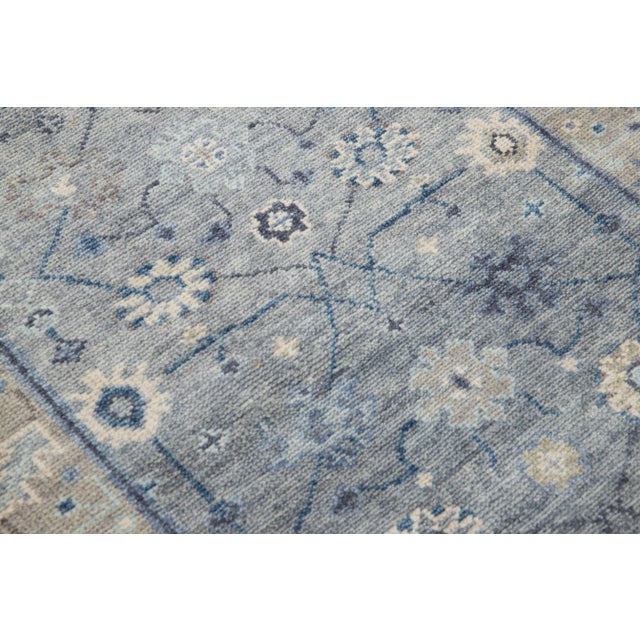 Modern Gray and Beige Oushak Style Handmade Floral Motif Long Wool Runner For Sale In New York - Image 6 of 9