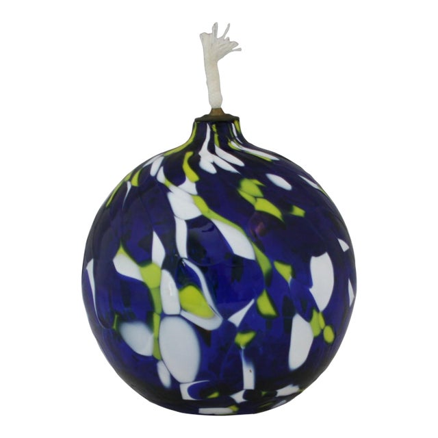 Vintage 80s Jozefina Krosno Hand Blown Glass Oil Lamp Confetti Swirl Pattern For Sale