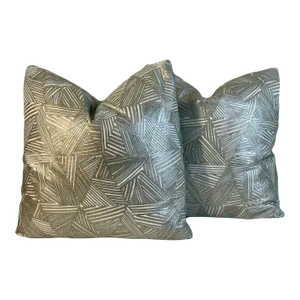Pierre Frey “Atlantique Argent” Feather/Down Pillows- a Pair