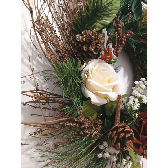 Elegant Victorian Roses Winter Door Wreath Holiday Decor Christmas Arrangement‎ For Sale - Image 10 of 12