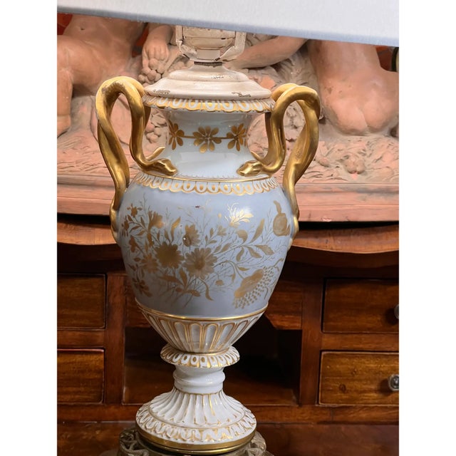 Metal Late 19th Century French Louis XVI Style Hand Painted & Gilded Porcelain Vase Turned to a Table Lamp For Sale - Image 7 of 11