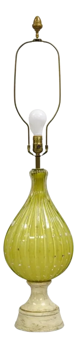 Vintage Mid Century Modern Italian Murano Style Green & Gold Blown Glass Table Lamp