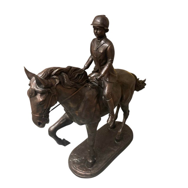Antique-Style Bronze Equestrian Sculpture of a Young Rider For Sale - Image 4 of 9