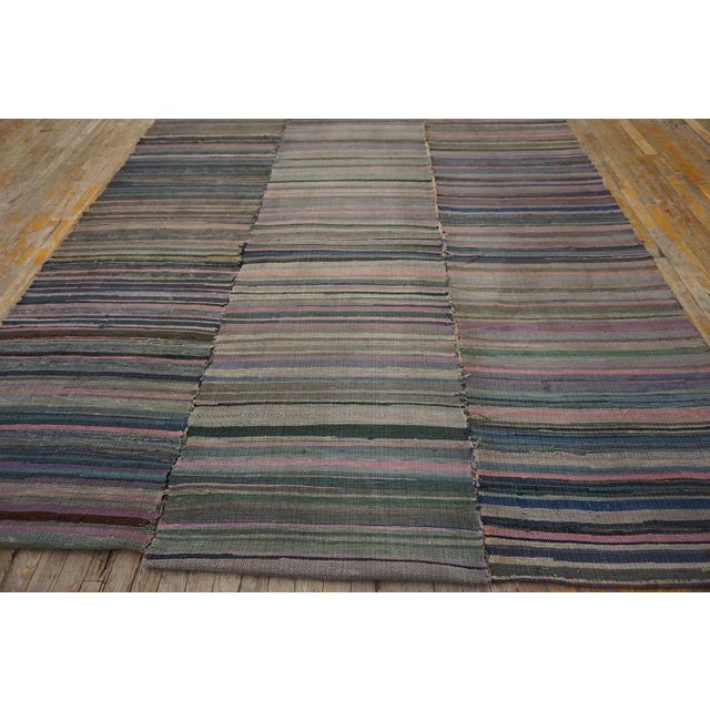 Textile 1920s Multicolor Stripe Design Antique American Shaker Flat Weave Cotton Rag Rug For Sale - Image 7 of 14