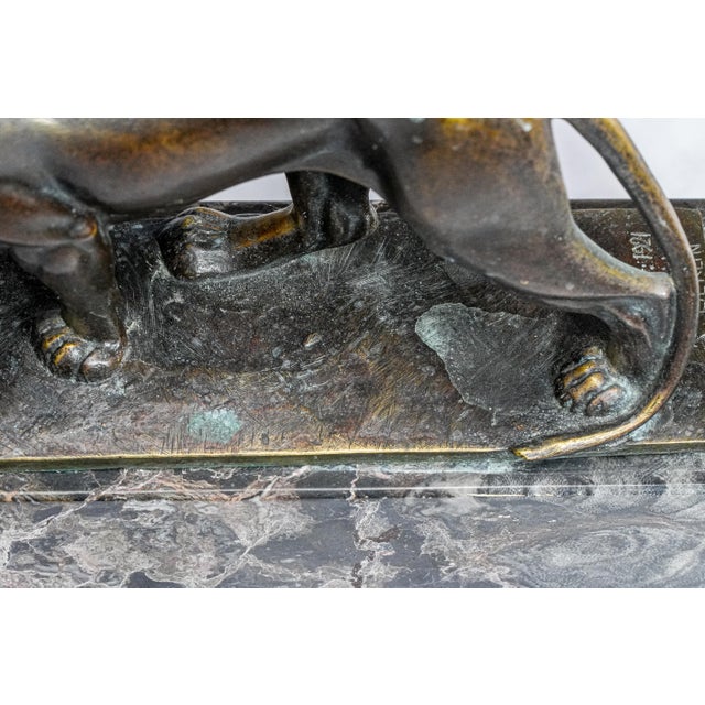 Bronze Commanding Art Deco Style Antique Bronze Panther Statue Sculpture Marble Base Luxury Home Decor For Sale - Image 8 of 18
