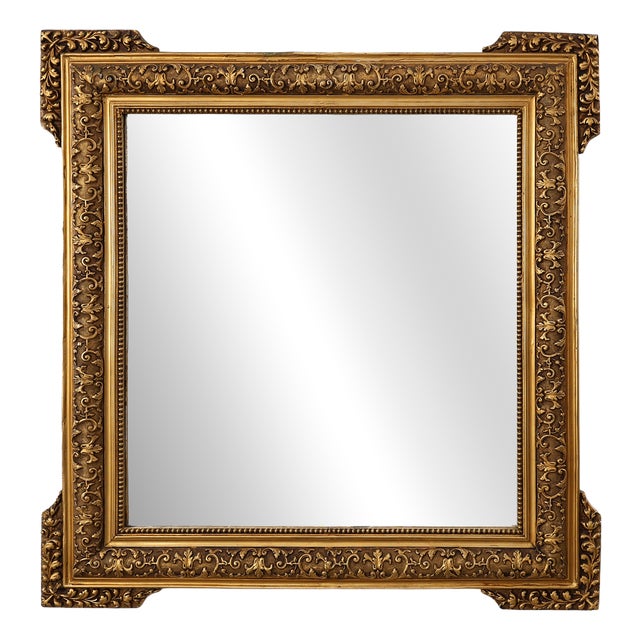 20th Century Baroque Square Giltwood Mirror, 1950s For Sale
