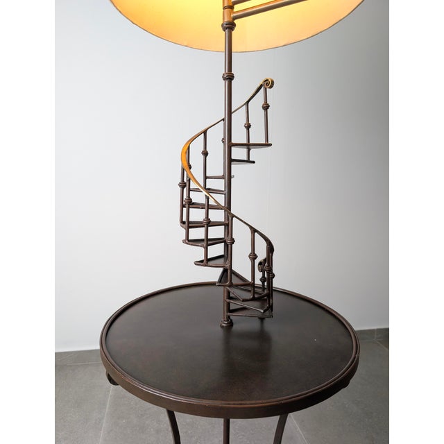 Mid-Century French Iron and Brass Floor Lamp with Spiral Staircase, 1950s For Sale - Image 9 of 18