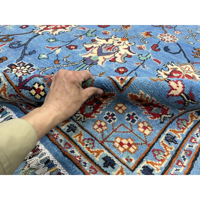 Blue Sultani Wool Area Rug With Persian Floral Design, 6'6" X 9'10" For Sale - Image 9 of 14
