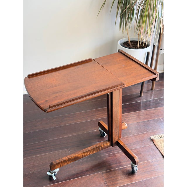 1970s Scandinavian Modern Danish Modern Rosewood Rolling Tray Table Adjustable MCM Laptop Side Table For Sale - Image 4 of 10