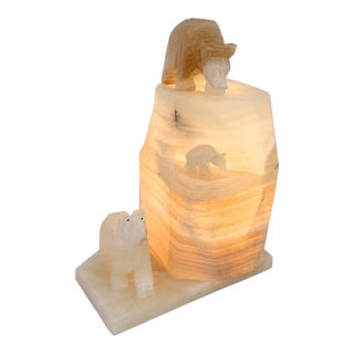 Mid 20th Century Mid-Century Modern Mexican Onyx Polar Bear Iceberg Sculpture Lamp For Sale