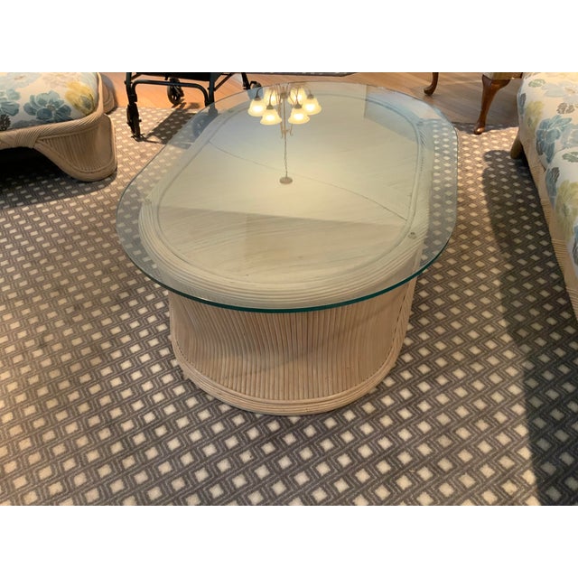 Boho Chic 20th Century Bamboo Oval Glass Coffee Table For Sale - Image 3 of 6