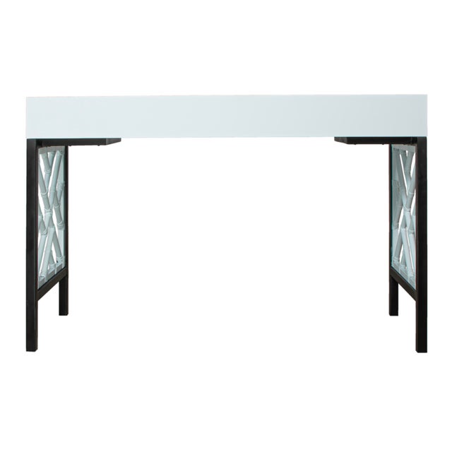 Wood Chippendale Writing Desk - Light Blue For Sale - Image 7 of 9