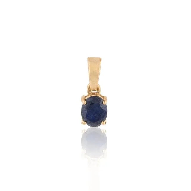 Blue Sapphire Jewelry Set in 18k Yellow Gold Pendant, Ring Size 7 & Stud Earrings - 4 Pieces For Sale In New York - Image 6 of 17