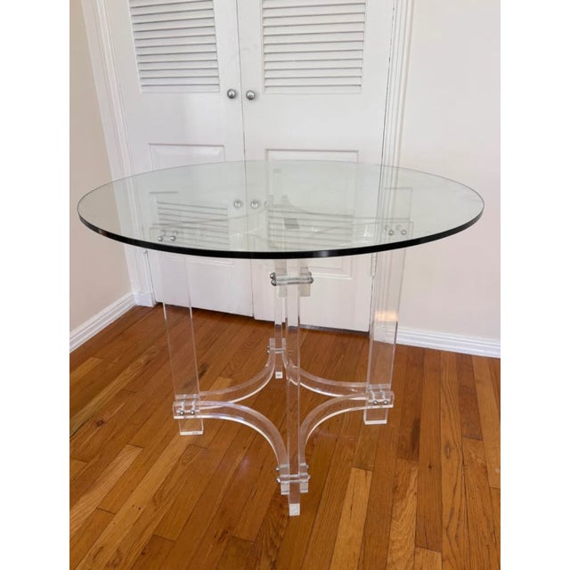 Vintage Round Glass Dining Table Attributed to Charles Hollis Jones This table is unsigned, but easily identifiable with...