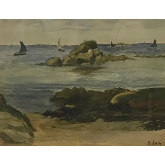 Mélanie Fain, Sea Side, Watercolor, 1935 For Sale - Image 9 of 9