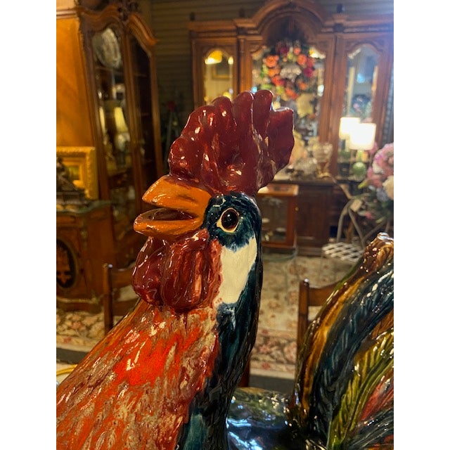 Early 20th Century Rare Large Majolica Rooster For Sale - Image 5 of 7