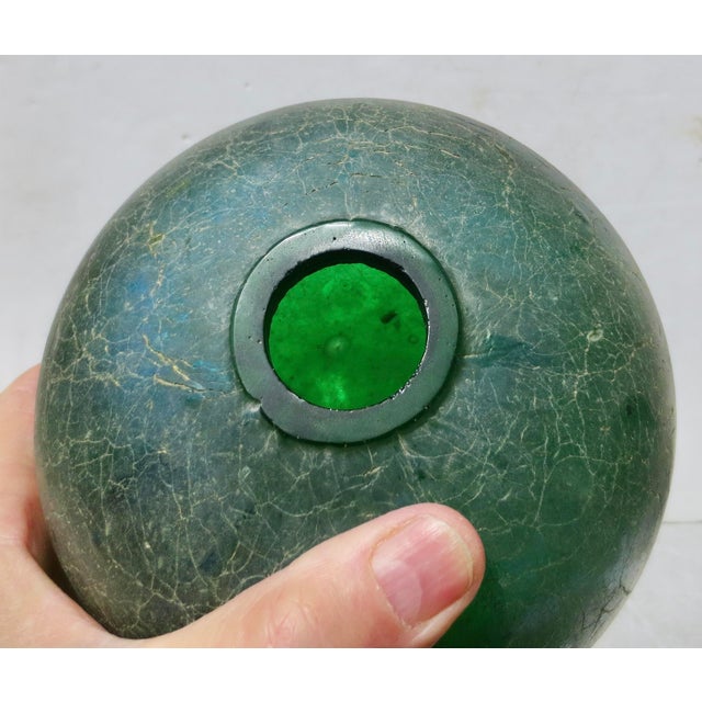Green Glass Globe With Irridescent Crackle Surface Flash For Sale - Image 10 of 11