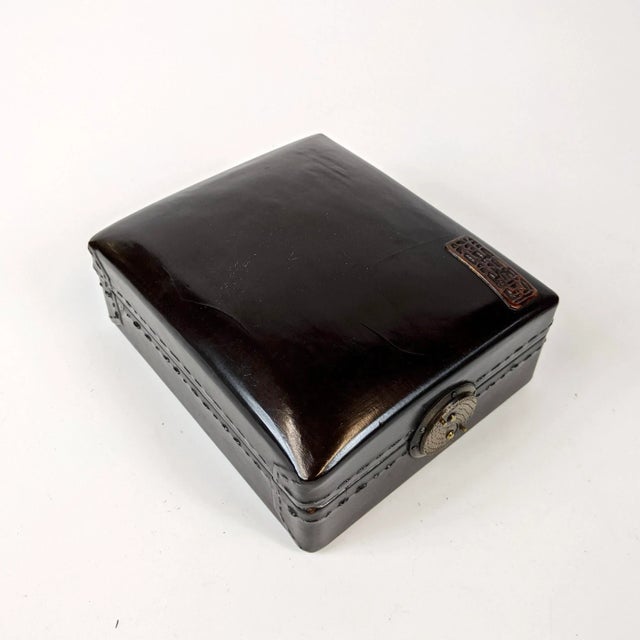 Chinese 20th Century Rectangular Black Lacquer Leather Jewelry Box For Sale - Image 3 of 10