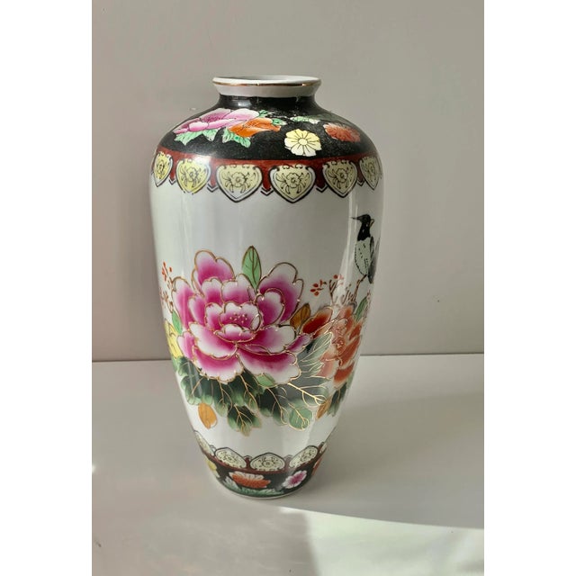 Large Ceramic Pink Floral Gilt Vintage Vase For Sale In San Diego - Image 6 of 6