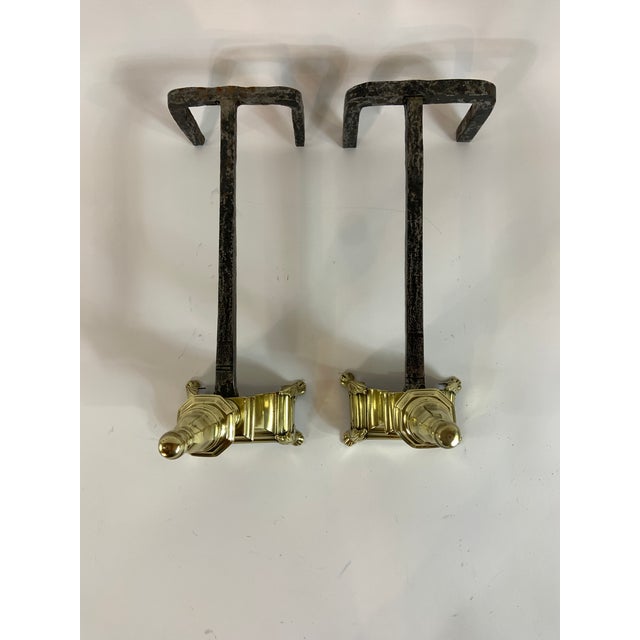 Classic Brass Vintage English Andirons With Claw Feet, Finial Shaped For Sale - Image 4 of 5