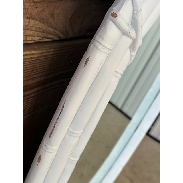Vintage Coastal White Shabby Chic Faux Bamboo Pagoda Leaf Oval Wall Mirror For Sale - Image 9 of 12