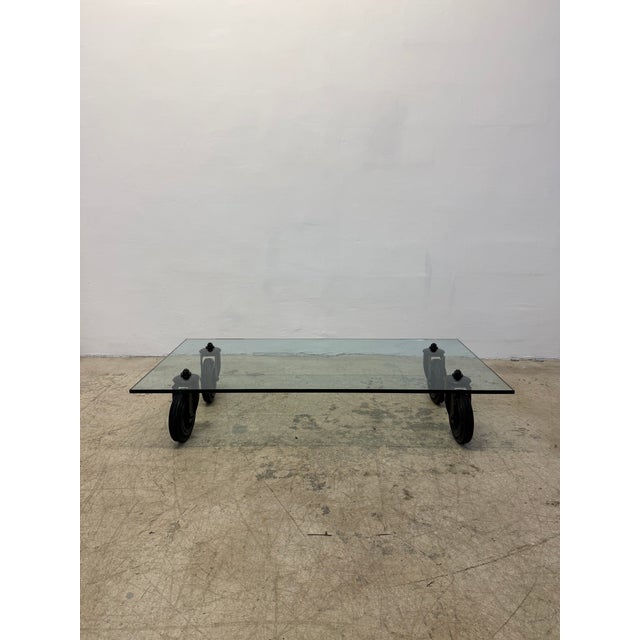 2000 - 2009 Gae Aulenti Tavolo Con Ruote Low Glass Coffee Table on Casters for Fontana Arte For Sale - Image 5 of 11