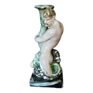 Antique 18th Century English George III Staffordshire Candlestick Figure of a Triton After John Flaxman