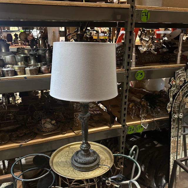 1970s Modern Metal Lamp With Ram Head Details, Lampshade Included For Sale - Image 10 of 10