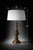 Heavy Cast Metal Table Lamp in Antique Bronze Finish with Linen Drum Shade – 32” Tall, 3-Way Switch --- Mobile-Ready...