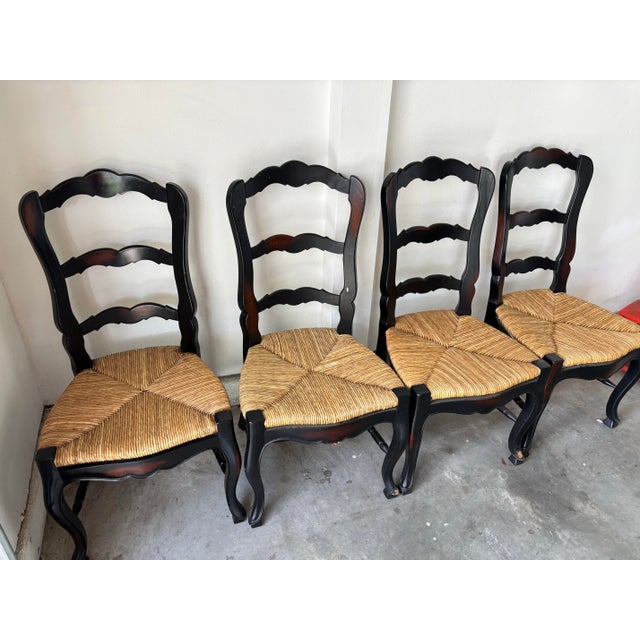 Wood Late 20th Century French Provincial Ladderback Chair Rush Seat For Sale - Image 7 of 10