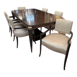 Vintage Contemporary Finished Dining Table & Set of 6 Matching Armchairs For Sale